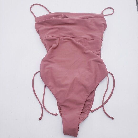 Tularosa One Piece Swim Monokini High Rise Side Tie Ruched Terracotta Small - Picture 1 of 6